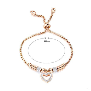 Simple and Romantic Plated Rose Gold Hollow Heart Beaded Titanium Steel Bracelet with Cubic Zirconia - Glamorousky