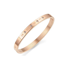 Load image into Gallery viewer, Fashion and Simple Plated Rose Gold Roman Numeral Titanium Steel Bangle with Cubic Zirconia - Glamorousky
