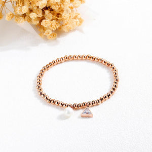 Elegant and Fashion Plated Rose Gold Titanium Steel Geometric Triangle Pearl Bracelet with Cubic Zirconia - Glamorousky