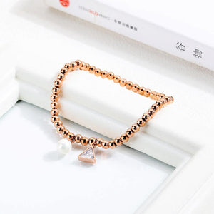 Elegant and Fashion Plated Rose Gold Titanium Steel Geometric Triangle Pearl Bracelet with Cubic Zirconia - Glamorousky