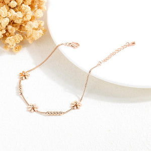 Simple Fashion Plated Rose Gold Small Daisy Round Bead Titanium Steel Bracelet - Glamorousky