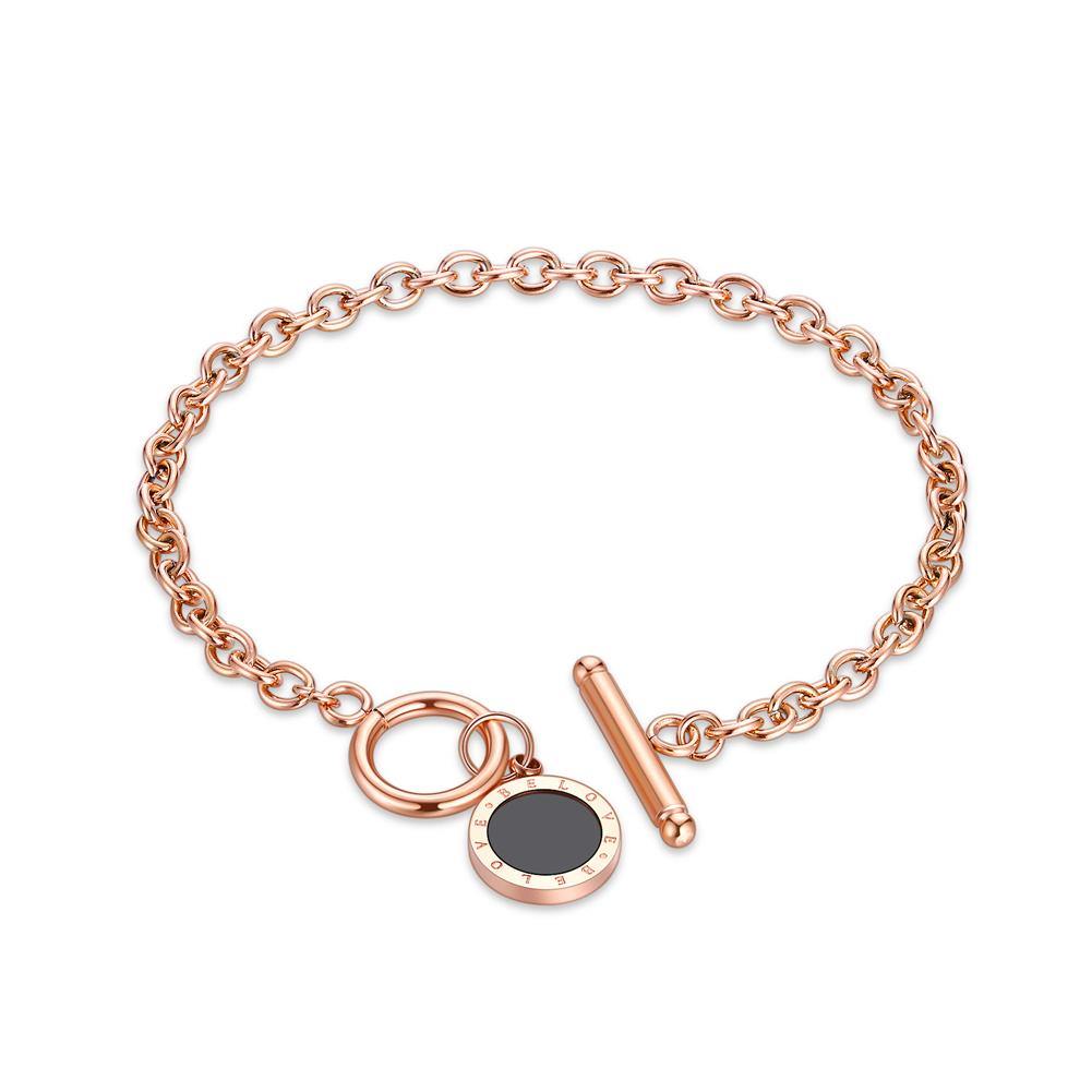 Fashion Simple Plated Rose Gold Geometric Round Titanium Steel Bracelet - Glamorousky