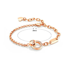 Load image into Gallery viewer, Simple and Fashion Plated Rose Gold Double Ring Cubic Zirconia Titanium Steel Bracelet - Glamorousky
