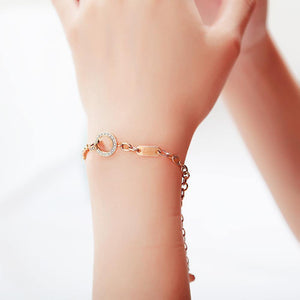 Simple and Fashion Plated Rose Gold Double Ring Cubic Zirconia Titanium Steel Bracelet - Glamorousky