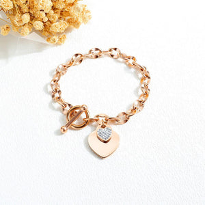 Romantic Sweet Plated Rose Gold Heart-shaped Titanium Steel Bracelet with Cubic Zirconia - Glamorousky
