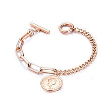 Load image into Gallery viewer, Fashion Simple Plated Rose Gold Elizabeth Coin Titanium Steel Bracelet - Glamorousky