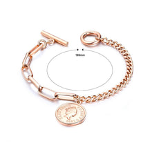 Load image into Gallery viewer, Fashion Simple Plated Rose Gold Elizabeth Coin Titanium Steel Bracelet - Glamorousky