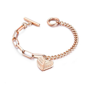 Simple Romantic Plated Rose Gold Heart-shaped Titanium Steel Bracelet - Glamorousky