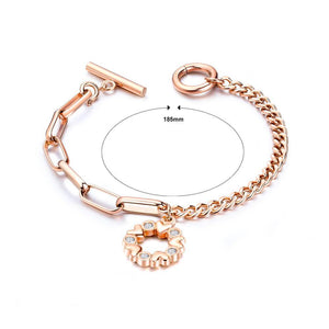 Simple and Romantic Plated Rose Gold Heart-shaped Round Titanium Steel Bracelet with Cubic Zirconia - Glamorousky