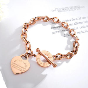 Fashion and Sweet Plated Rose Gold Heart-shaped Bible Titanium Steel Bracelet - Glamorousky