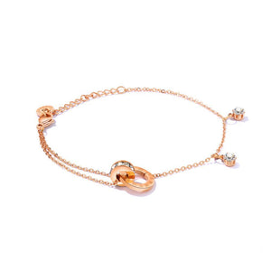 Simple Plated Rose Gold Double Round Roman Numeral Double Titanium Steel Bracelet with Cubic Zirconia - Glamorousky