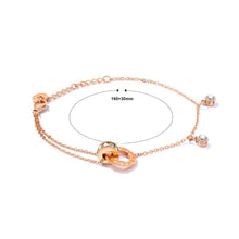 Load image into Gallery viewer, Simple Plated Rose Gold Double Round Roman Numeral Double Titanium Steel Bracelet with Cubic Zirconia - Glamorousky