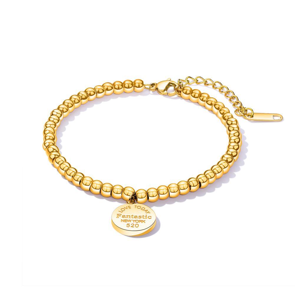 Fashion Simple Plated Gold Round Bead Titanium Steel Bracelet - Glamorousky