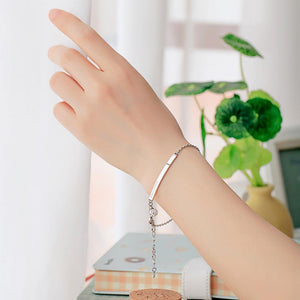 Fashion Simple Geometric Rectangle Round Titanium Steel Bracelet with Cubic Zirconia - Glamorousky
