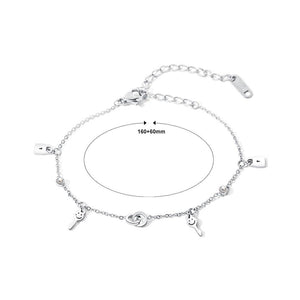 Simple Fashion Key Lock Double Round Titanium Steel Bracelet with Cubic Zirconia - Glamorousky