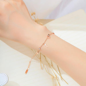 Fashion and Simple Plated Rose Gold Key Lock Double Round Titanium Steel Bracelet with Cubic Zirconia - Glamorousky
