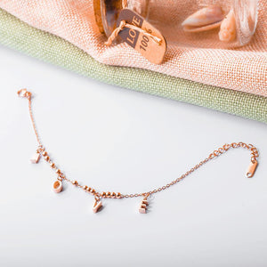Simple and Romantic Plated Rose Gold LOVE Round Bead Titanium Steel Bracelet - Glamorousky