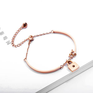 Fashion and Simple Plated Rose Gold Love Heart Lock Titanium Steel Bracelet - Glamorousky