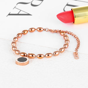 Fashion Simple Plated Rose Gold Roman Numeral Geometric Round Titanium Steel Bracelet - Glamorousky