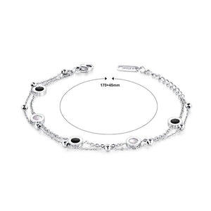 Simple and Elegant Black and White Shell Geometric Round Double Titanium Steel Bracelet - Glamorousky