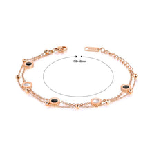 Load image into Gallery viewer, Simple and Fashion Plated Rose Gold Black and White Shell Geometric Round Titanium Steel Double Bracelet - Glamorousky