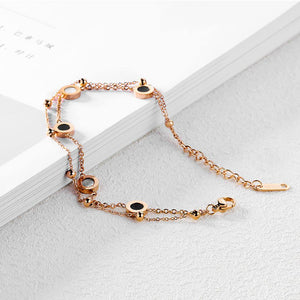 Simple and Fashion Plated Rose Gold Black and White Shell Geometric Round Titanium Steel Double Bracelet - Glamorousky