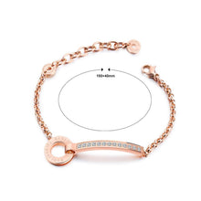 Load image into Gallery viewer, Simple and Fashion Plated Rose Gold Geometric Rectangular Round Titanium Steel Bracelet with Cubic Zirconia - Glamorousky