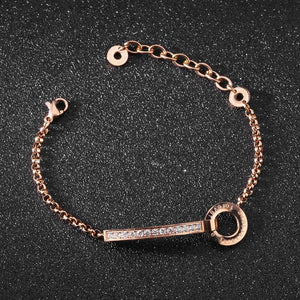 Simple and Fashion Plated Rose Gold Geometric Rectangular Round Titanium Steel Bracelet with Cubic Zirconia - Glamorousky