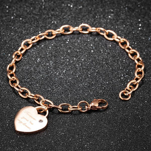 Fashion and Romantic Plated Rose Gold Heart-shaped Titanium Steel Bracelet with Cubic Zirconia - Glamorousky