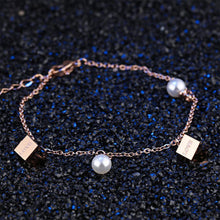 Load image into Gallery viewer, Simple and Elegant Plated Rose Gold Geometric Square Pearl Titanium Steel Bracelet - Glamorousky