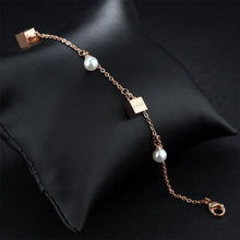 Load image into Gallery viewer, Simple and Elegant Plated Rose Gold Geometric Square Pearl Titanium Steel Bracelet - Glamorousky