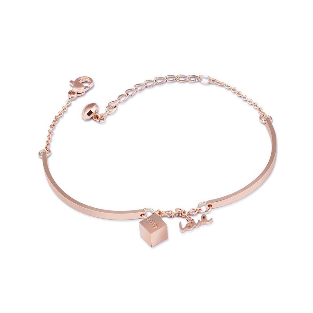 Simple Fashion Plated Rose Gold Geometric Square Love Titanium Steel Bracelet - Glamorousky