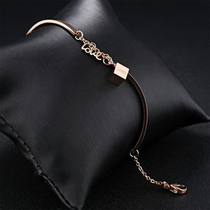 Simple Fashion Plated Rose Gold Geometric Square Love Titanium Steel Bracelet - Glamorousky
