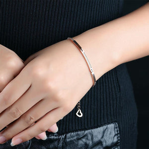 Simple and Fashion Plated Rose Gold Geometric Horizontal Titanium Steel Bracelet with Cubic Zirconia - Glamorousky