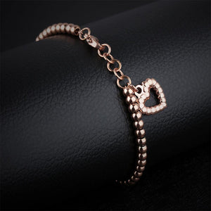 Fashion Tempered Plated Rose Gold Heart-shaped Round Titanium Bracelet - Glamorousky