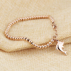 Fashion and Simple Plated Rose Gold Dolphin Round Bead Titanium Steel Bracelet - Glamorousky