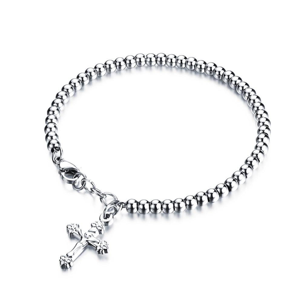 Fashion Simple Cross Round Bead Titanium Steel Bracelet - Glamorousky