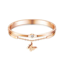 Load image into Gallery viewer, Fashion and Elegant Plated Rose Gold Butterfly Double Titanium Steel Bangle with Cubic Zirconia - Glamorousky
