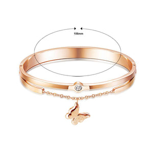 Fashion and Elegant Plated Rose Gold Butterfly Double Titanium Steel Bangle with Cubic Zirconia - Glamorousky