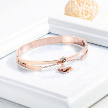 Load image into Gallery viewer, Fashion and Elegant Plated Rose Gold Butterfly Double Titanium Steel Bangle with Cubic Zirconia - Glamorousky