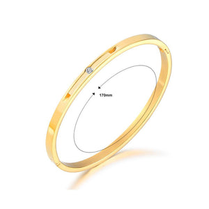 Fashion and Fashion Plated Gold Geometric Round Titanium Steel Bangle with Cubic Zirconia - Glamorousky