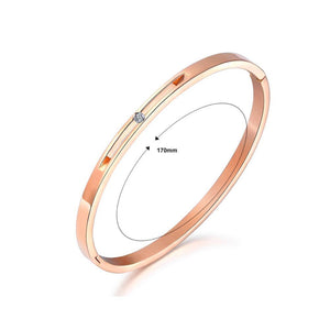 Simple and Fashion Plated Rose Gold Geometric Round Titanium Steel Bangle with Cubic Zirconia - Glamorousky