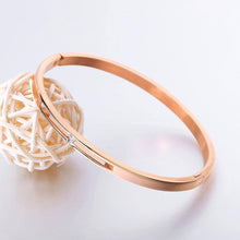 Load image into Gallery viewer, Simple and Fashion Plated Rose Gold Geometric Round Titanium Steel Bangle with Cubic Zirconia - Glamorousky