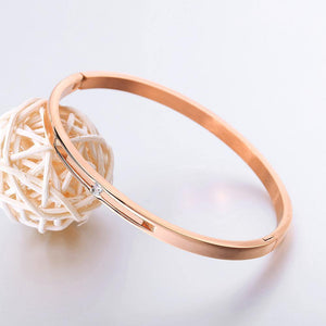 Simple and Fashion Plated Rose Gold Geometric Round Titanium Steel Bangle with Cubic Zirconia - Glamorousky