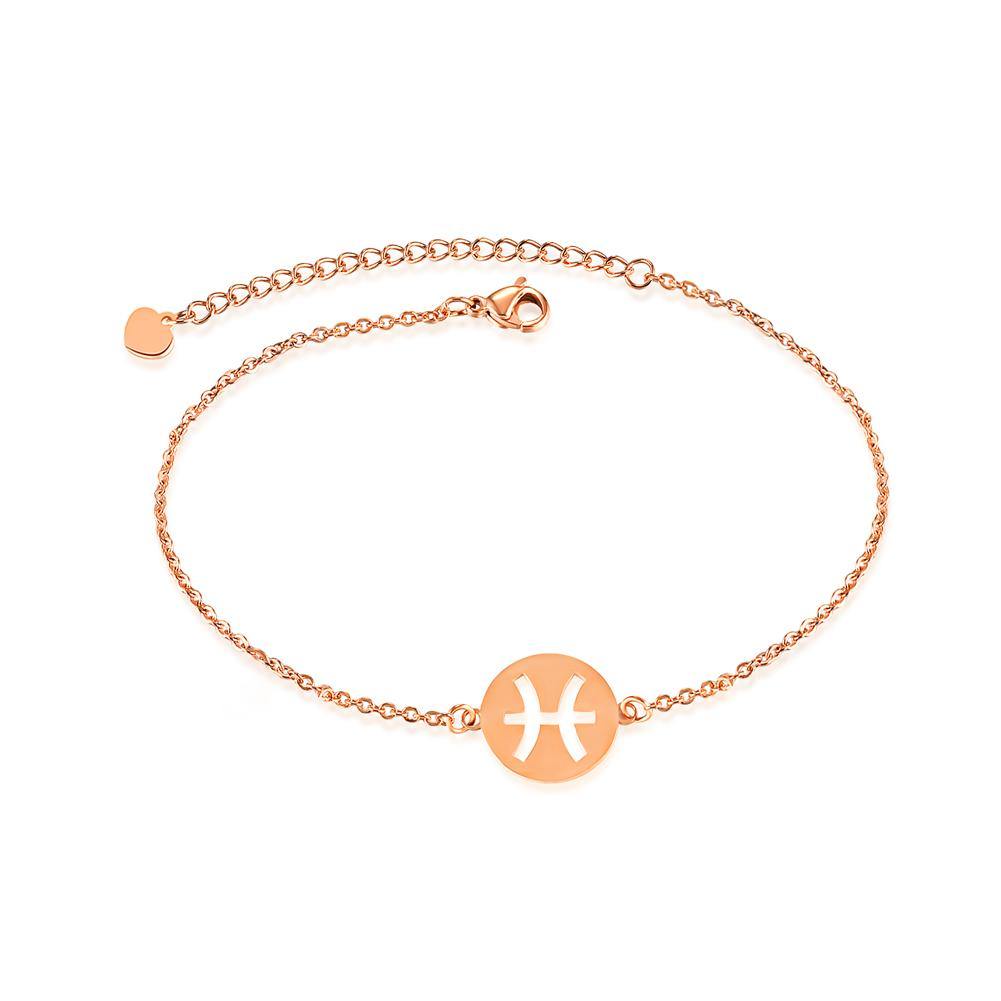 Simple and Fashion Plated Rose Gold Pisces Round Titanium Steel Bracelet - Glamorousky