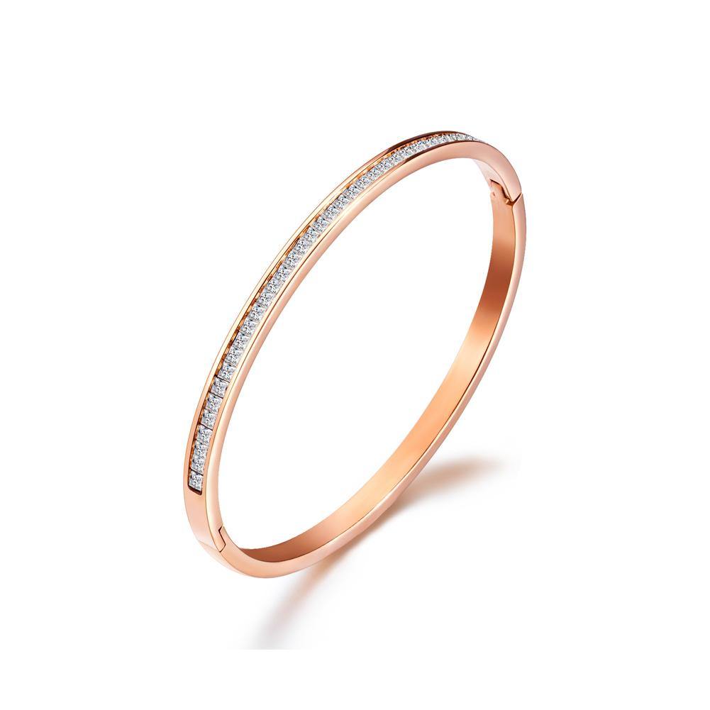 Simple and Fashion Plated Rose Gold Geometric Titanium Steel Bangle with Cubic Zirconia - Glamorousky