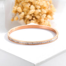 Load image into Gallery viewer, Simple and Fashion Plated Rose Gold Geometric Titanium Steel Bangle with Cubic Zirconia - Glamorousky
