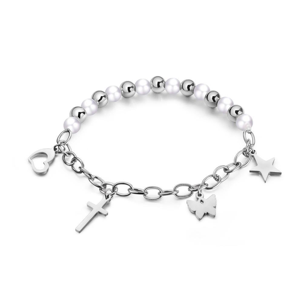 Fashion Simple Heart-shaped Cross Butterfly Star Pearl Titanium Steel Bracelet - Glamorousky