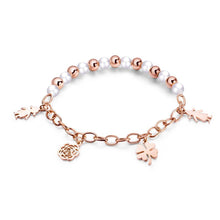 Load image into Gallery viewer, Fashion and Elegant Plated Rose Gold Girl Rose Clover Pearl Titanium Steel Bracelet - Glamorousky