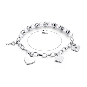 Simple Fashion Key Lock Heart-shaped Diamond Pearl Titanium Steel Bracelet - Glamorousky